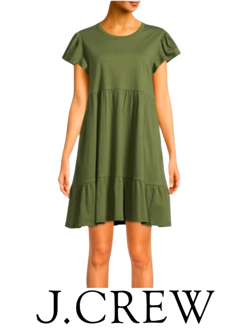 J. Crew Olive Green Tiered Babydoll Dress, Size Small